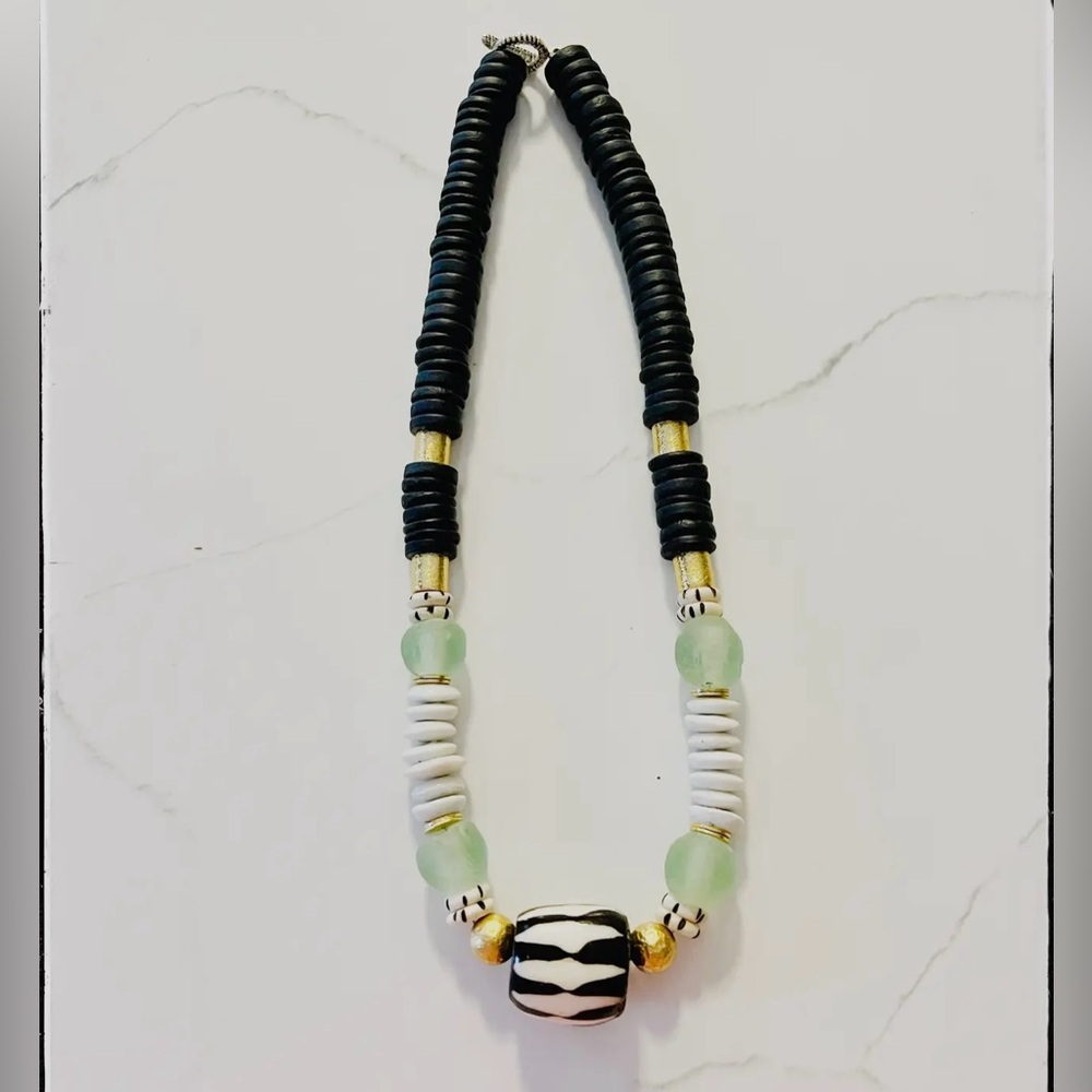 Handmade African Bone Bead Cylinder Pendant Necklace